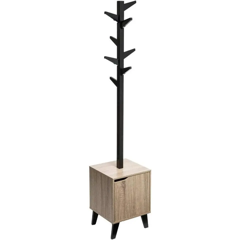 5Five kapstok - beige/zwart - MDF hout - 8 haaks - 34 x 32 x 168 cm