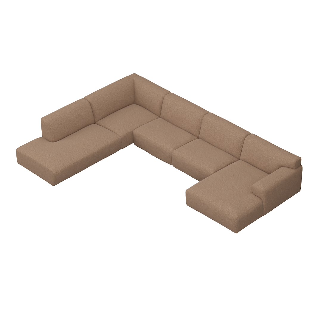 Vesta U-sofa Sjeselong høyre, 3-seter og åpen ende venstre. Big hjørnemodul, Tekstil Marsel Bronze, sort metallben 10 cm, Comfort CM