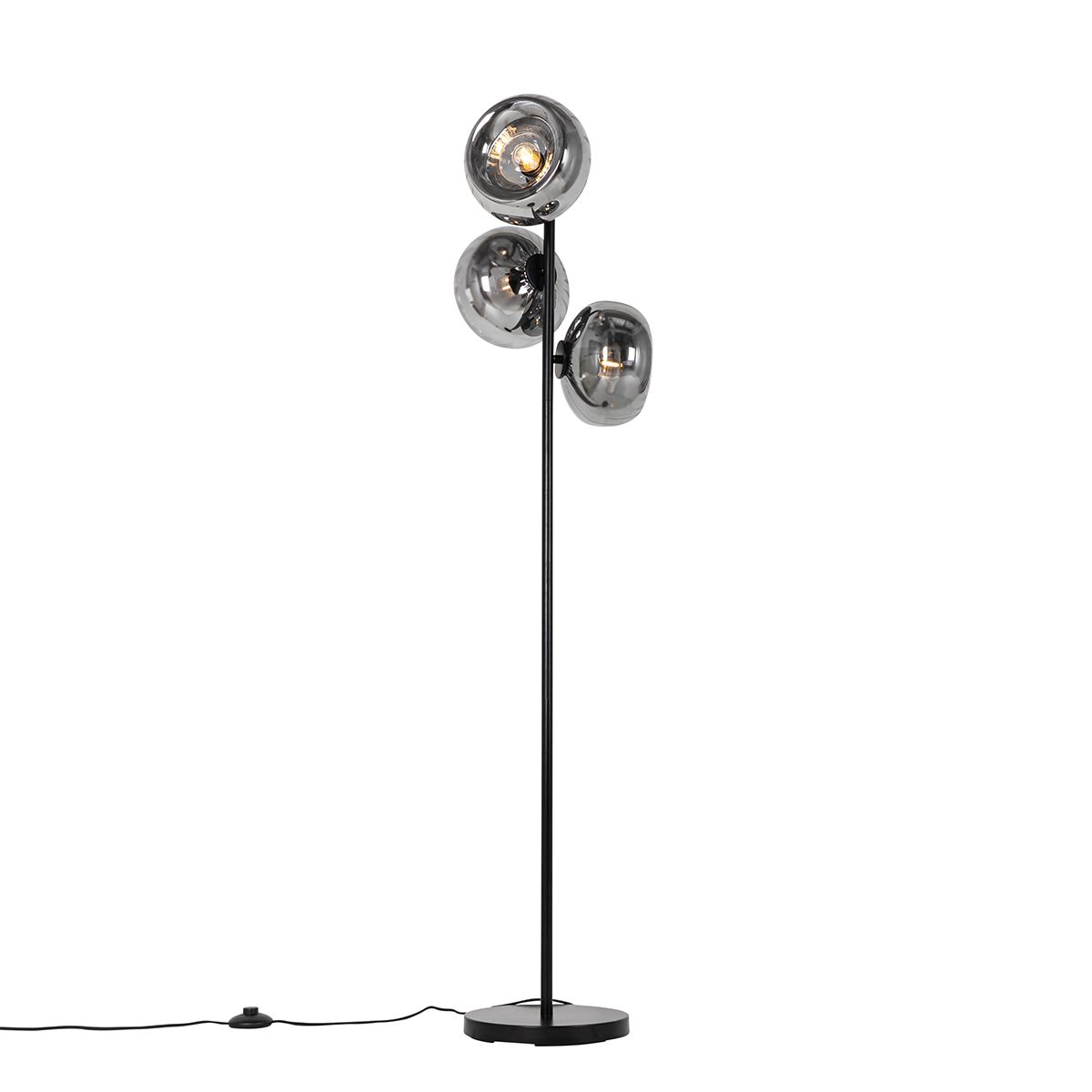 Art Deco vloerlamp zwart met smoke glas 3-lichts - Ayesha