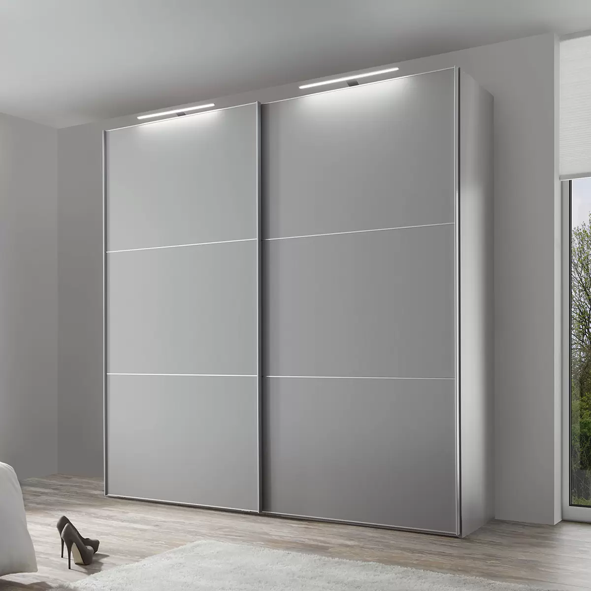 Schwebetürenschrank 2-trg. Includo Hellgrau