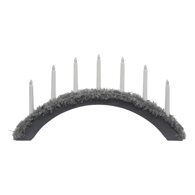 Grå adventslysestake med fuskepels LED 37 cm