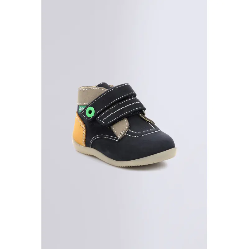 BONKRO MARINE KAKI JAUNE BOTTILLONS Cuir Garçon