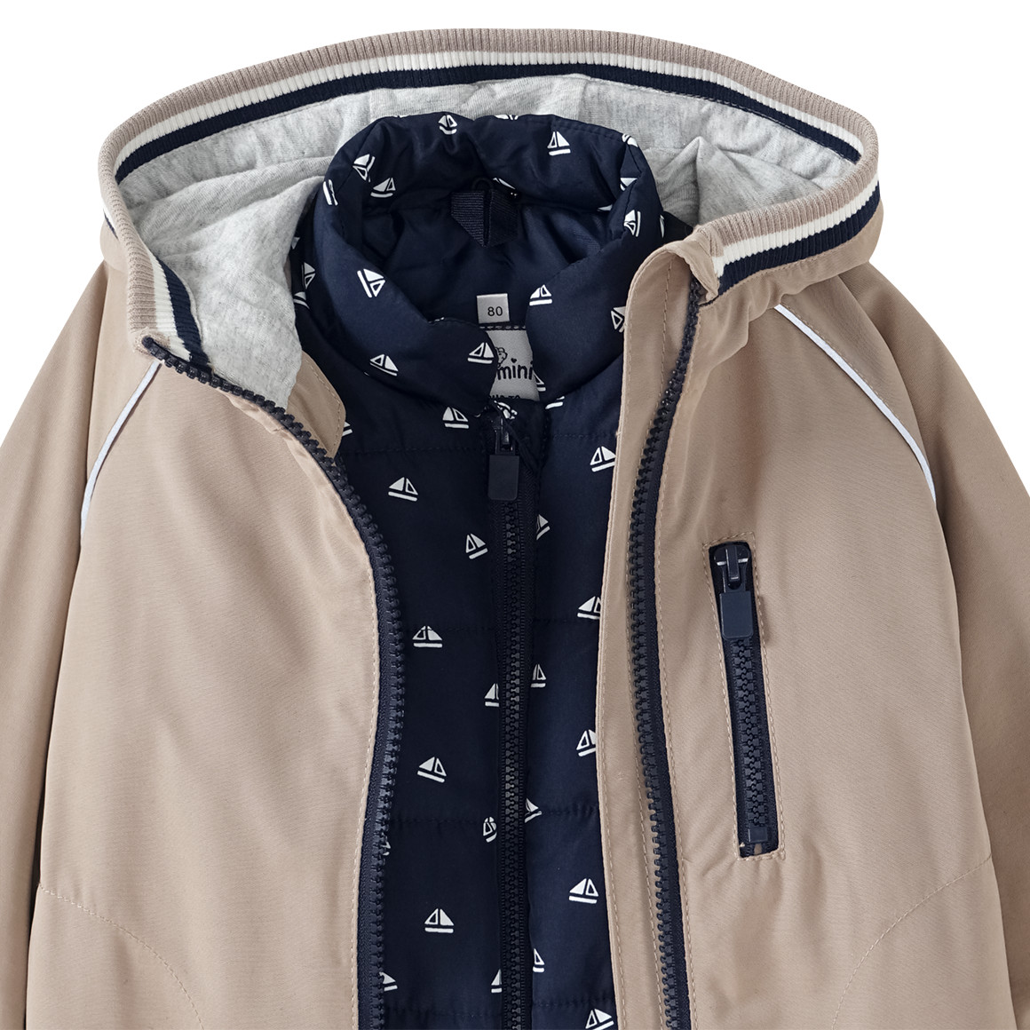 Topomini Jungen 3-in1 Jacke mit herausnehmbarer Weste hellbraun / dunkelblau