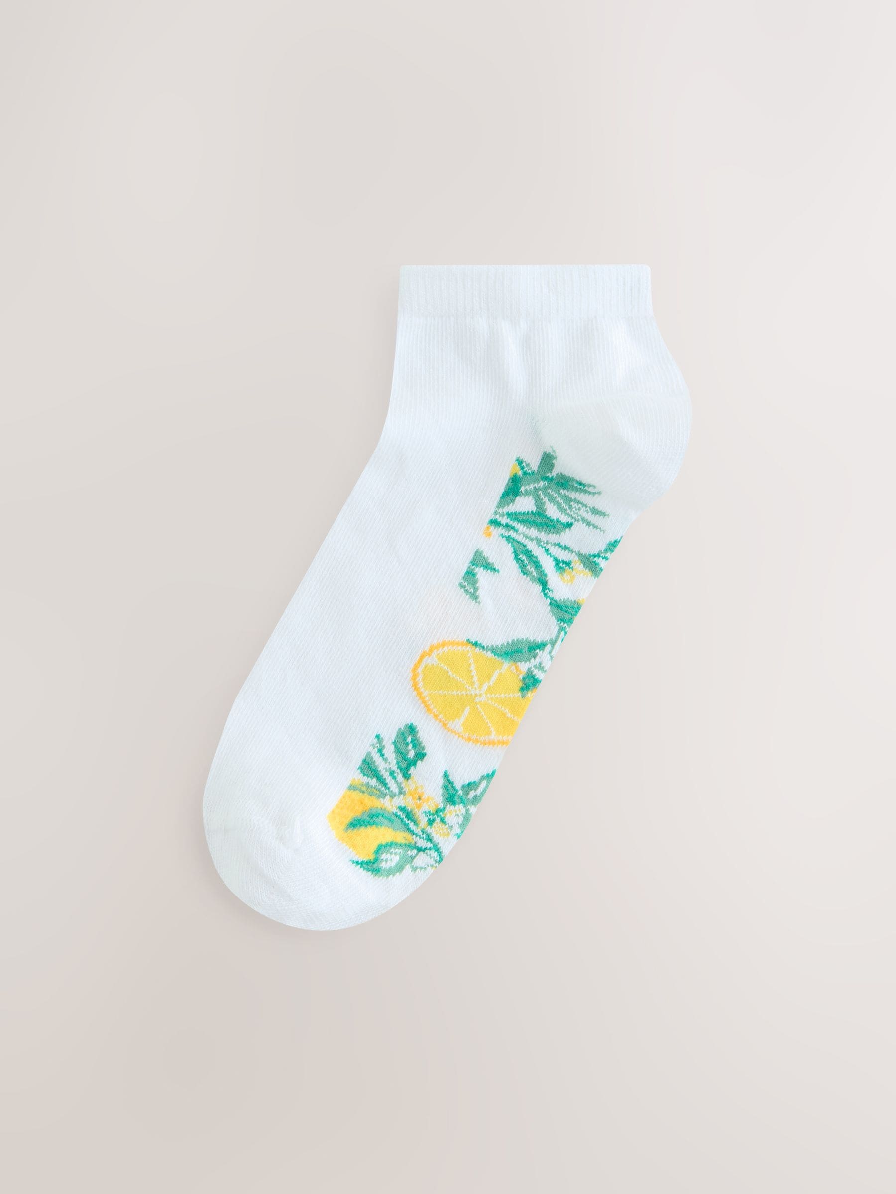 Wit/blauwe citroenenprint - 4 Paar sneakersokken met voetbed