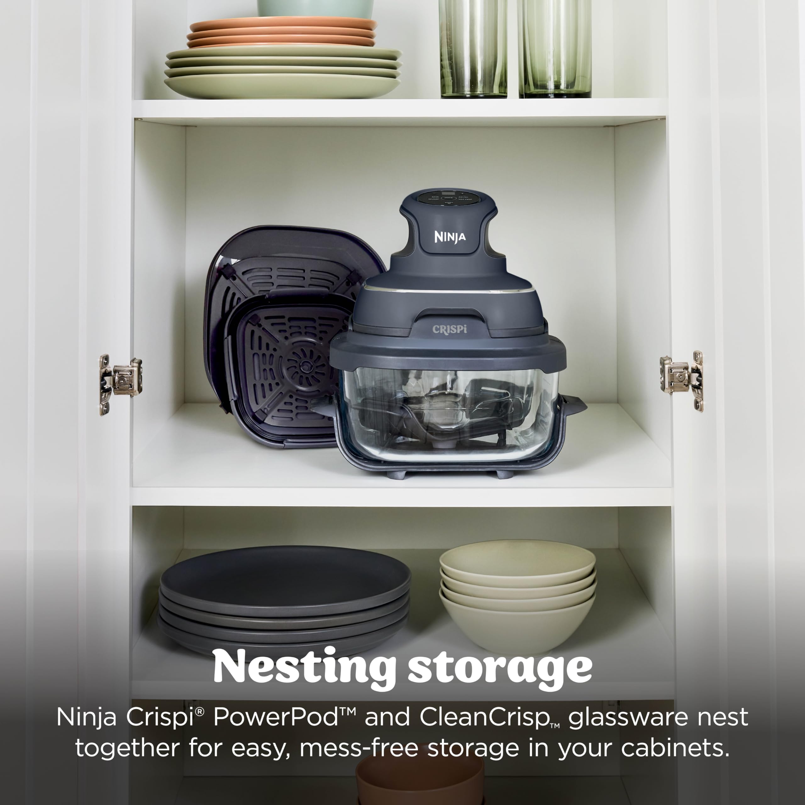 Ninja Crispi 4-in-1 Portable Glass Air Fryer Cooking System, 1500W, 4QT & 6-Cup TempWare Glass Containers with Storage Lids, Microwave, Freezer & Dish