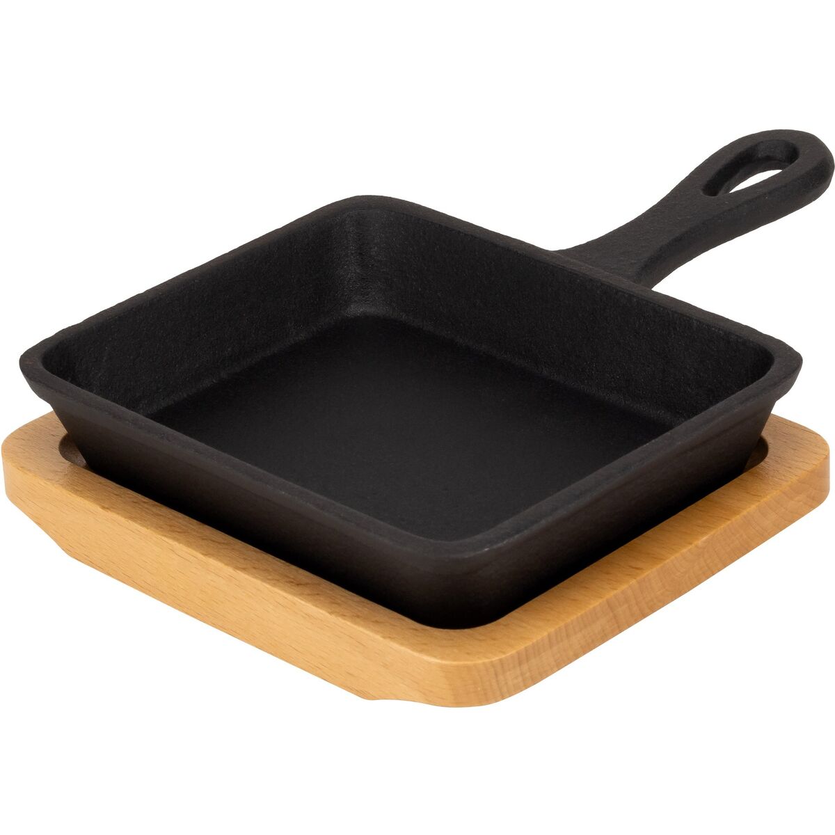 Serveringspanne i støpejern 12 cm, bordskåner i tre