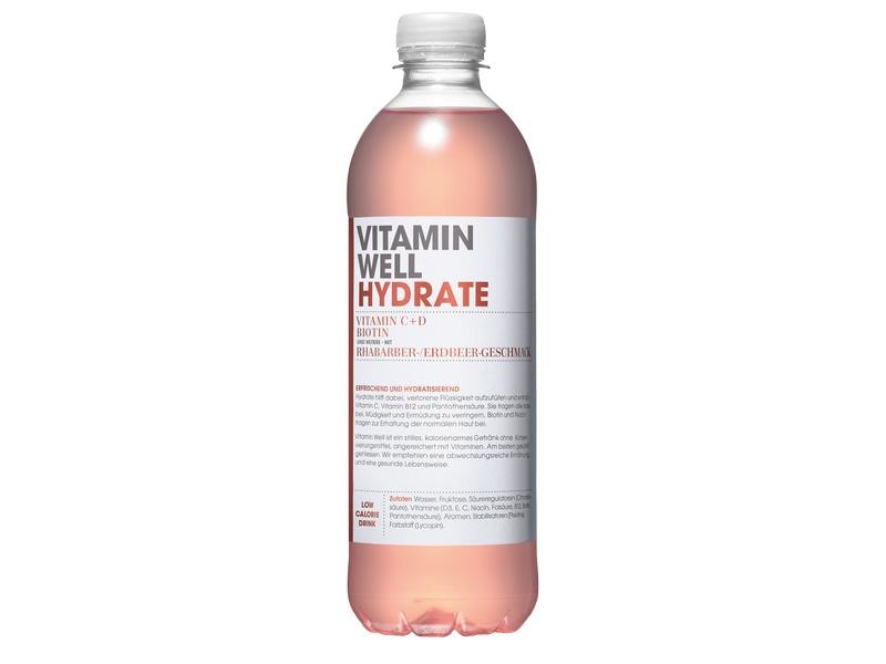 VITAMIN WELL Getränk Hydrate 12 x 0.5 l Kalorienarmes Sportgetränk mit Erdbeer- und Rhabarbergeschmack