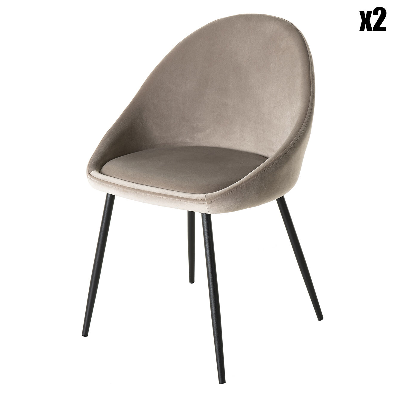 Macabane 2 Chaises Augustin en Velours chamois - 53x51x78 cm