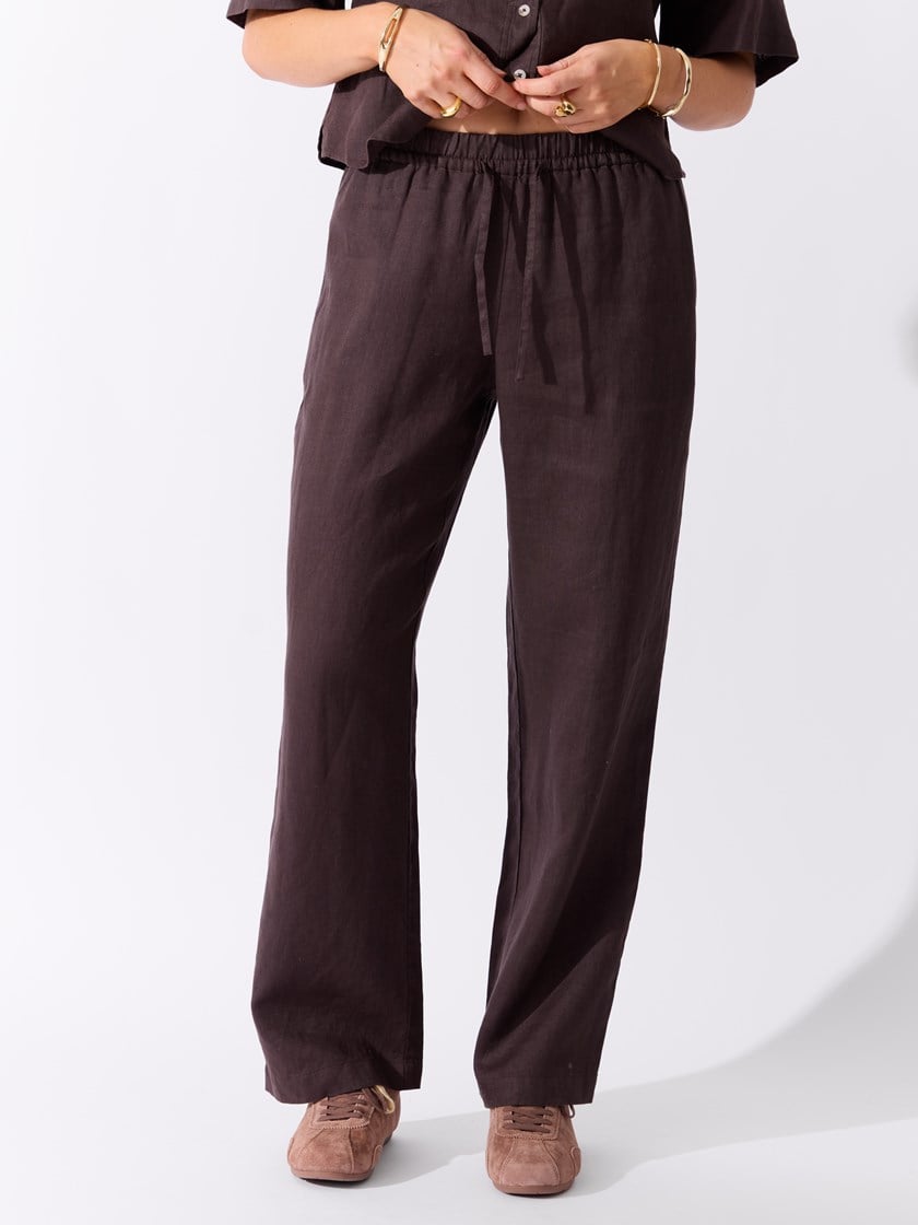 Diondra linbukse Chocolate Brown