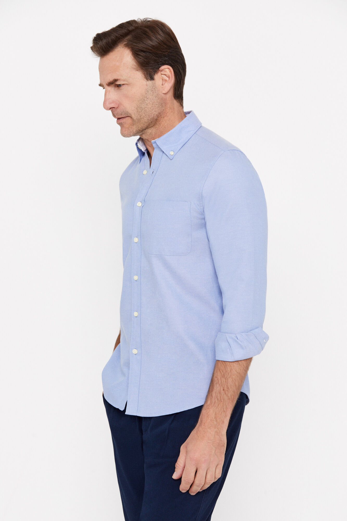 Camisa Oxford lisa, fácil de passar - Azul