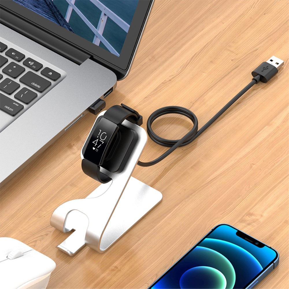 2in1 Fitbit Inspire / Inspire HR / Ace 2 Dockingstation Halterung mit USB Ladegerät - Silber