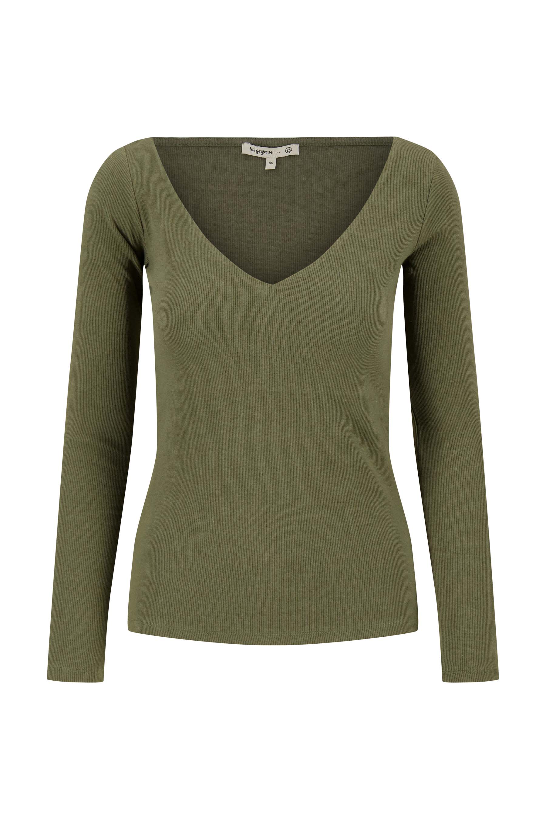 basic rib V hals top met stretch