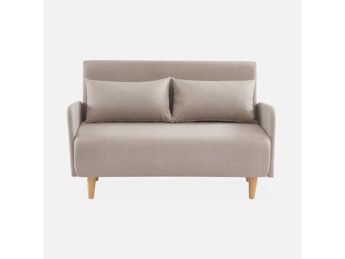 Canapé convertible en tissu - Panam - 2 places scandinave. pieds bois clair. beige. banquette. dossier inclinable