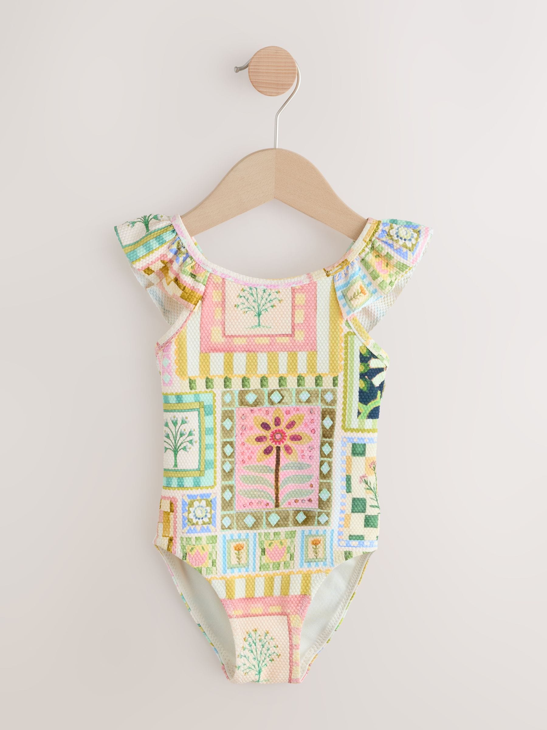 Multi Patchwork Floral - Badpak met rucheschouders (3 mnd - 7 jr)
