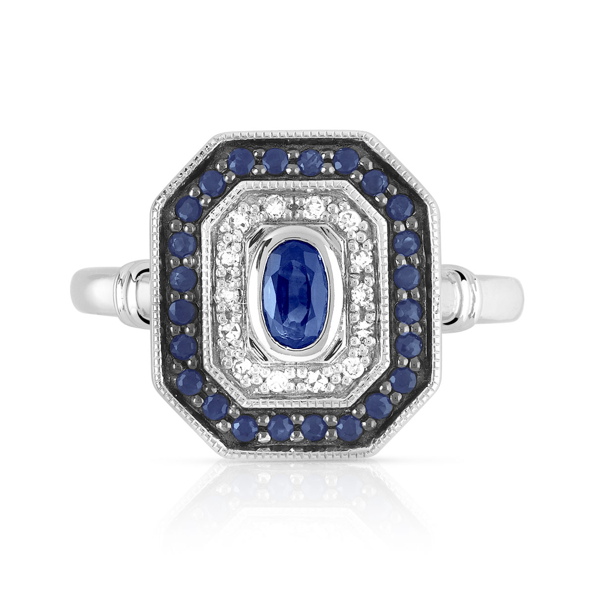 Bague or 750 blanc saphirs et diamants