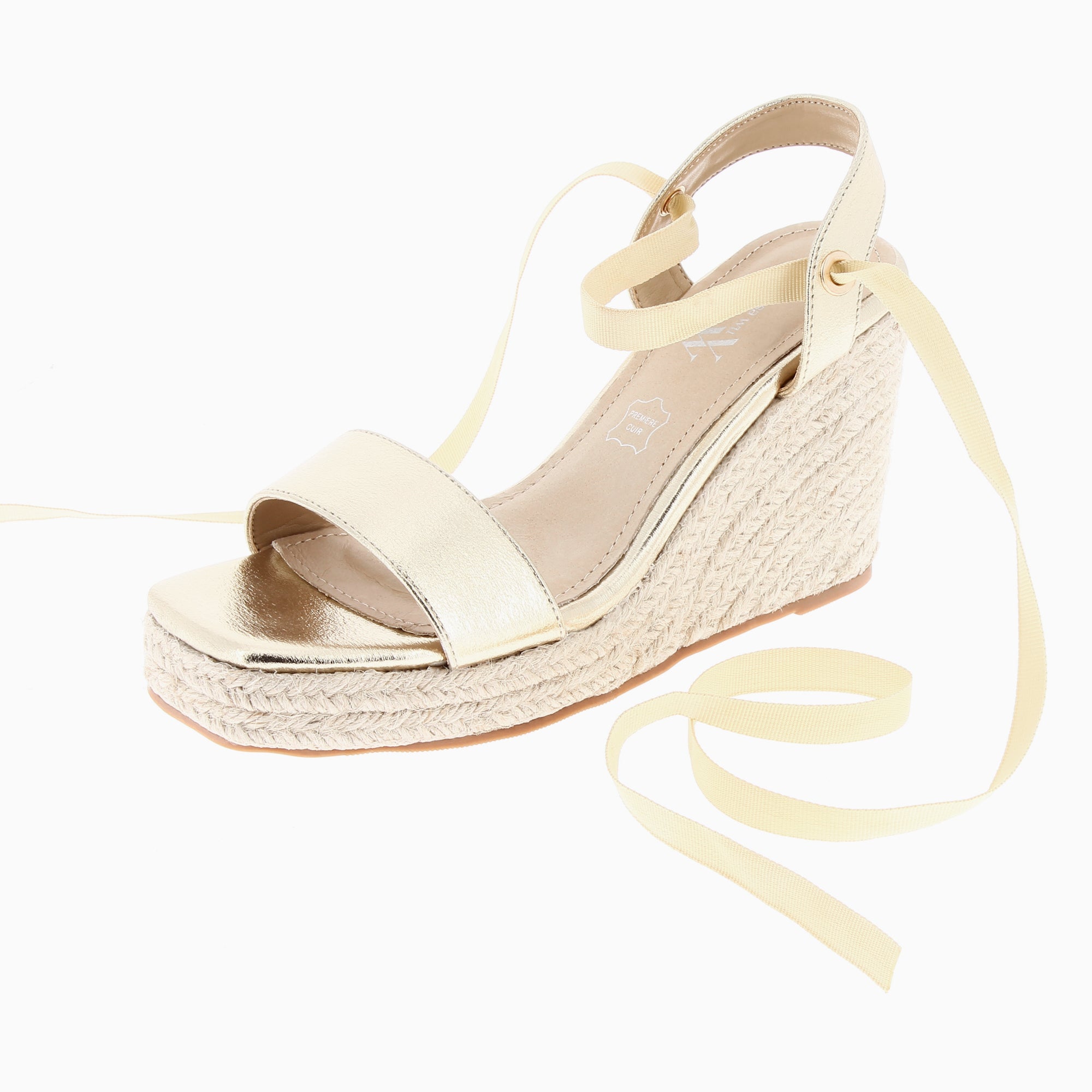 Sandales à talon, Compensées-Sandales compensées Aya or à bride texturée