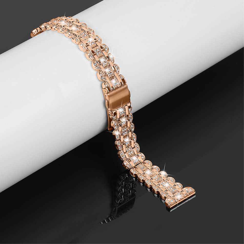 Samsung Galaxy Watch 4 Classic (42mm/46mm) Edelstahl Schmuckarmband mit Butterfly Verschluss und Glitzersteinen - Roségold