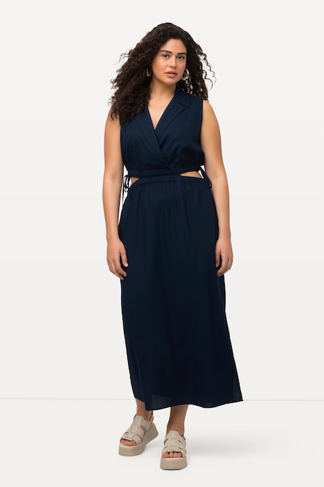 Maxikleid, Leinenmix, A-Linie, Reverskragen, ärmellos