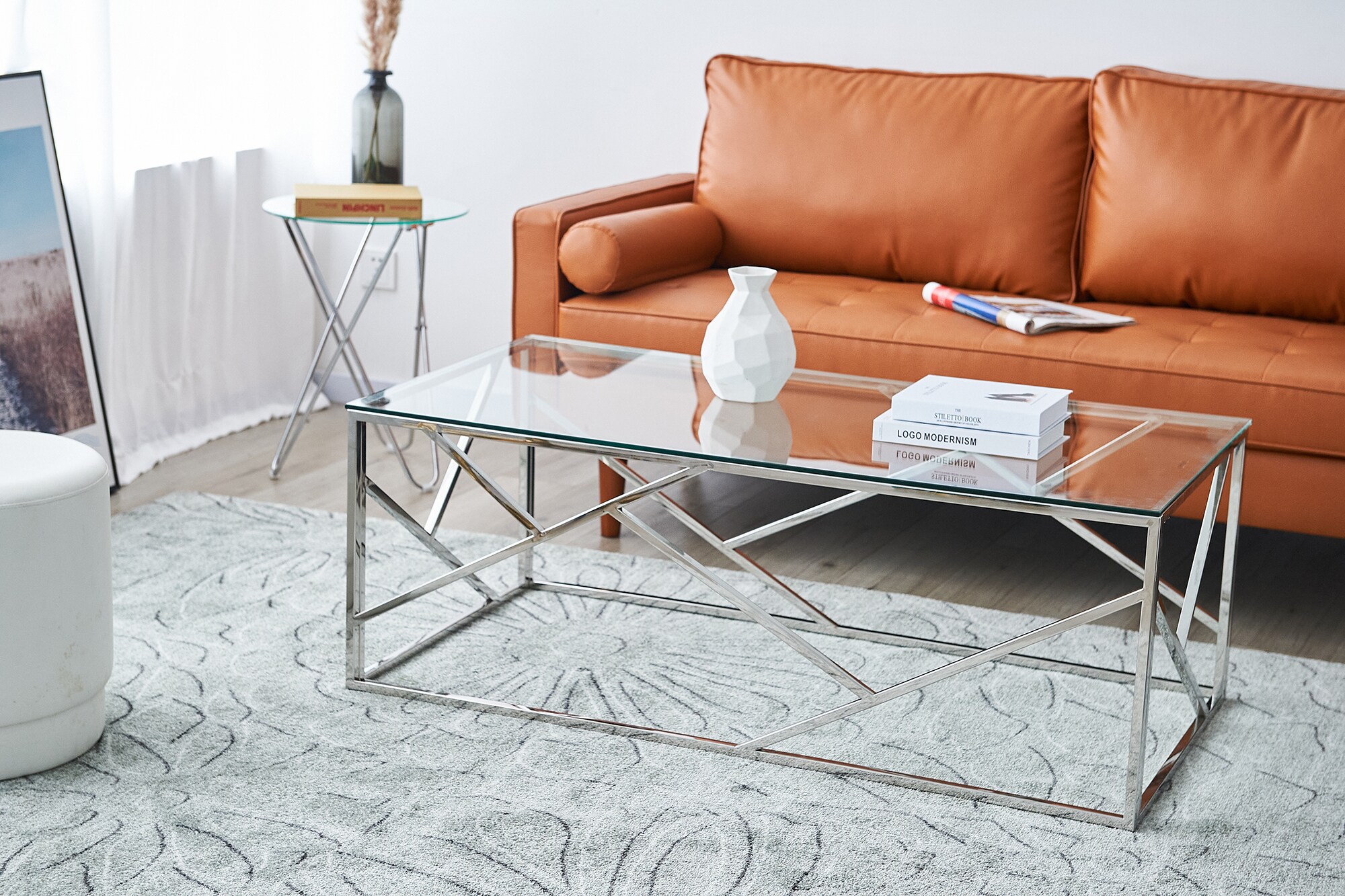 Couchtisch 120x60 silber Sofatisch Glas Tisch Beistelltisch Wohnzimmertisch