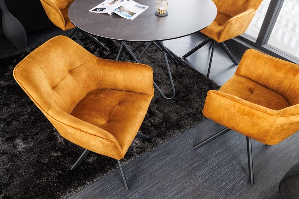 riess-ambiente.de Design Stuhl LOFT senfgelb Samt drehbar Metallgestell schwarz mit Armlehne