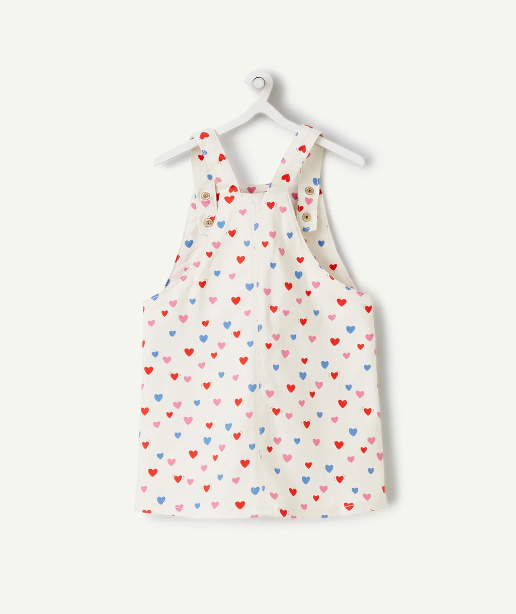 ROBE SALOPETTE BÉBÉ FILLE EN FIBRES RECYCLÉES ÉCRUE IMPRIMÉE COEUR COLORÉ