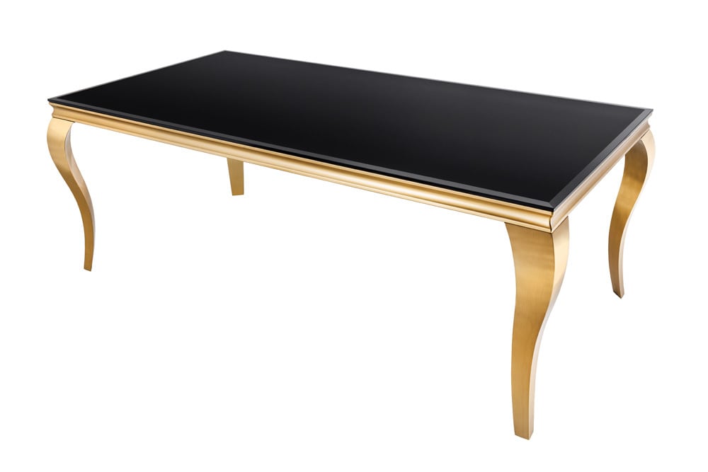 riess-ambiente Esstisch MODERN BAROCK - 180cm schwarz gold Edelstahl Opalglas Tischplatte