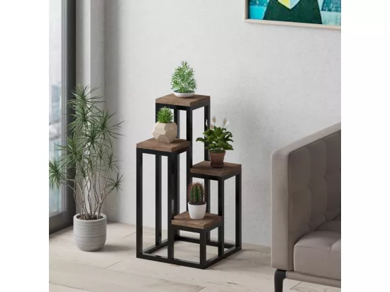 Etagère multiniveaux décor bois pin et noir H65 cm - JASON