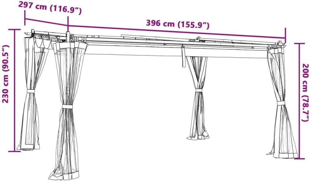 Pavillon mit Netzwänden Creme 4x3 m Stahl