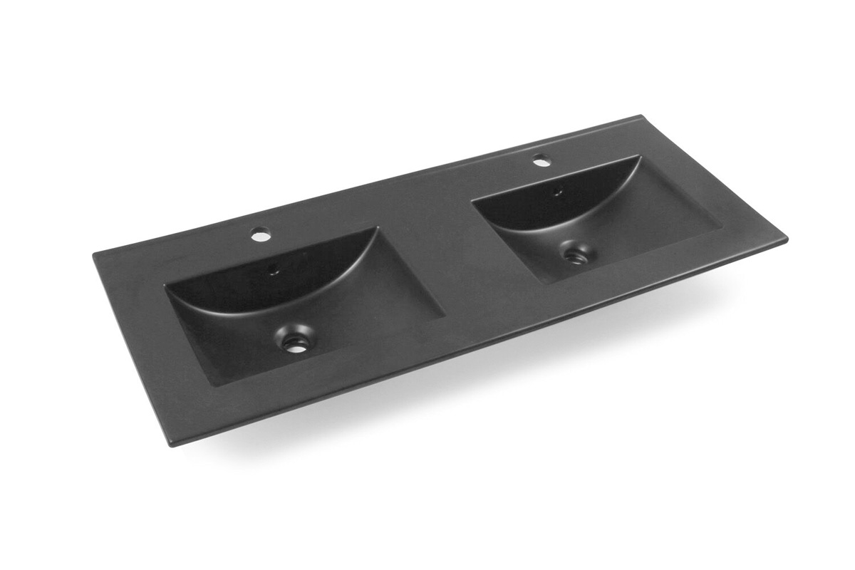 Fontana Lento wit badkamermeubel ribbelfront met zwarte wastafel 120cm 2 kraangaten