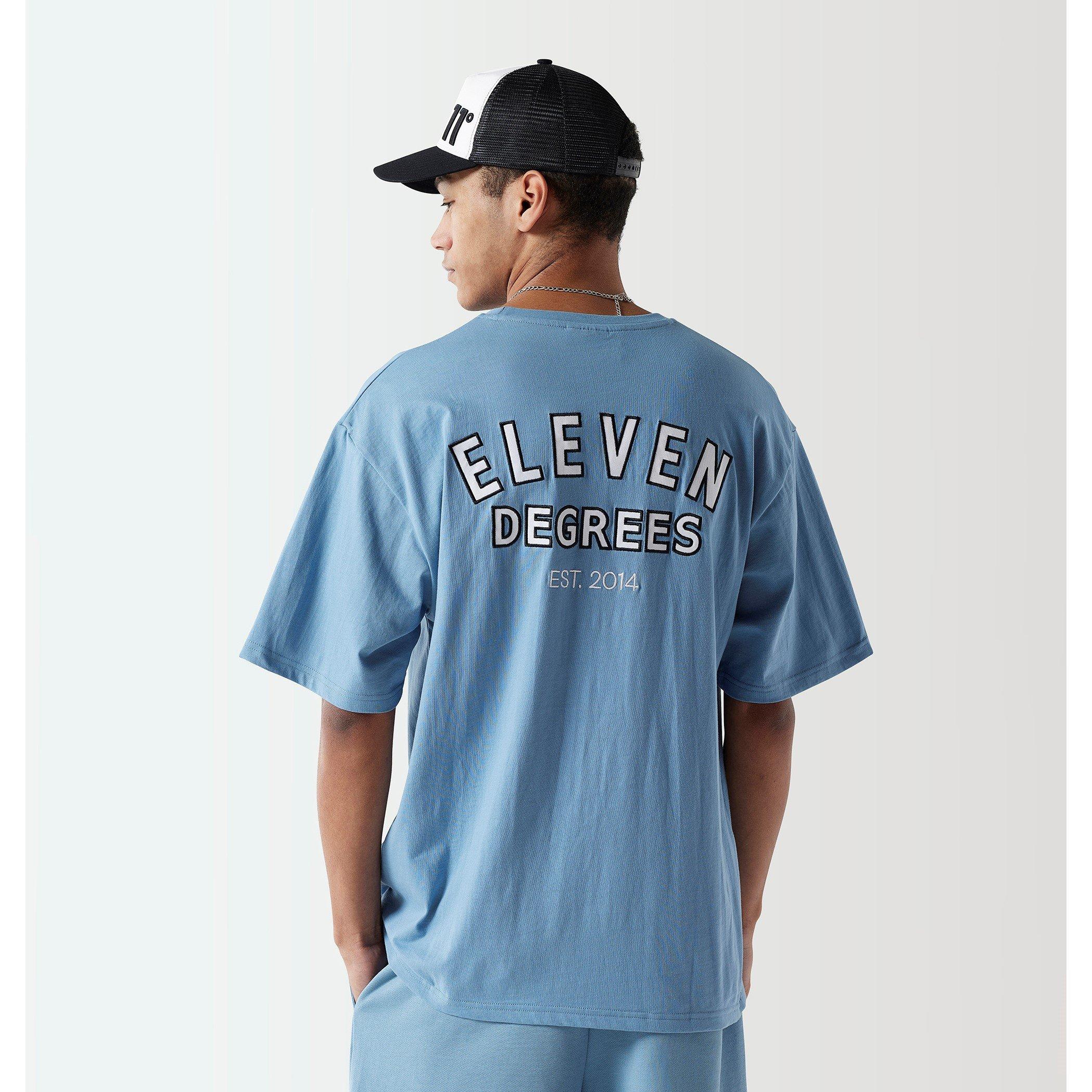 11 Degrees 11D Varsity Graphic T Shirt Shadow Blue