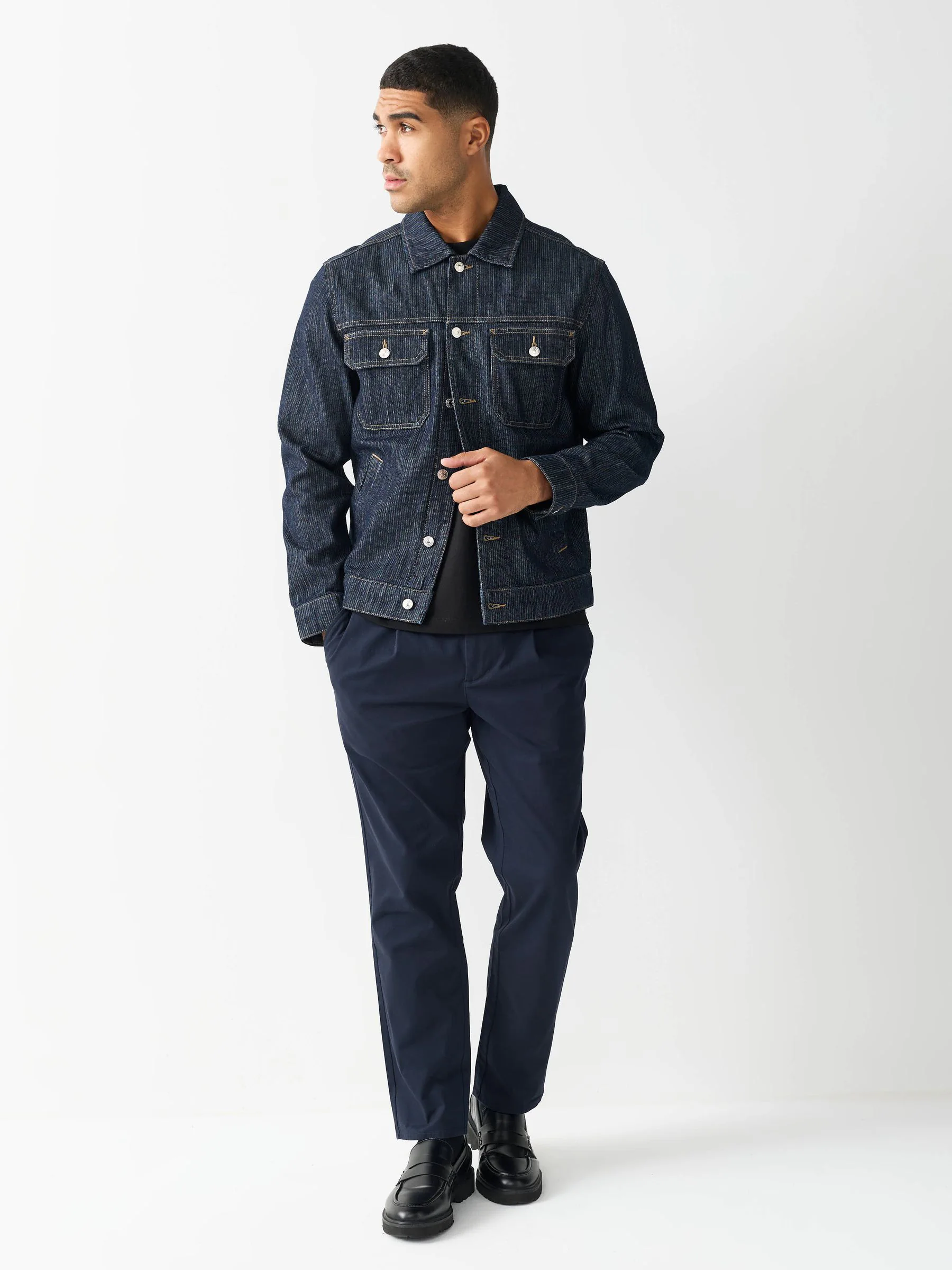 Marineblauw - Slim Fit - Pleated Stretch Chinos Trousers With Elasticated Waist