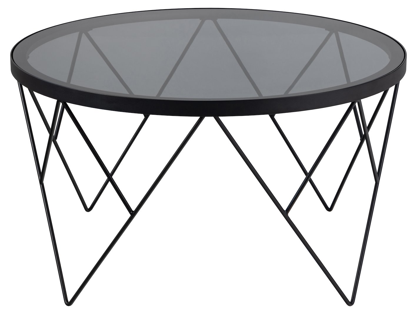 Halstow sofabord Ø80cm. Røkt glass med sort trådunderstell.