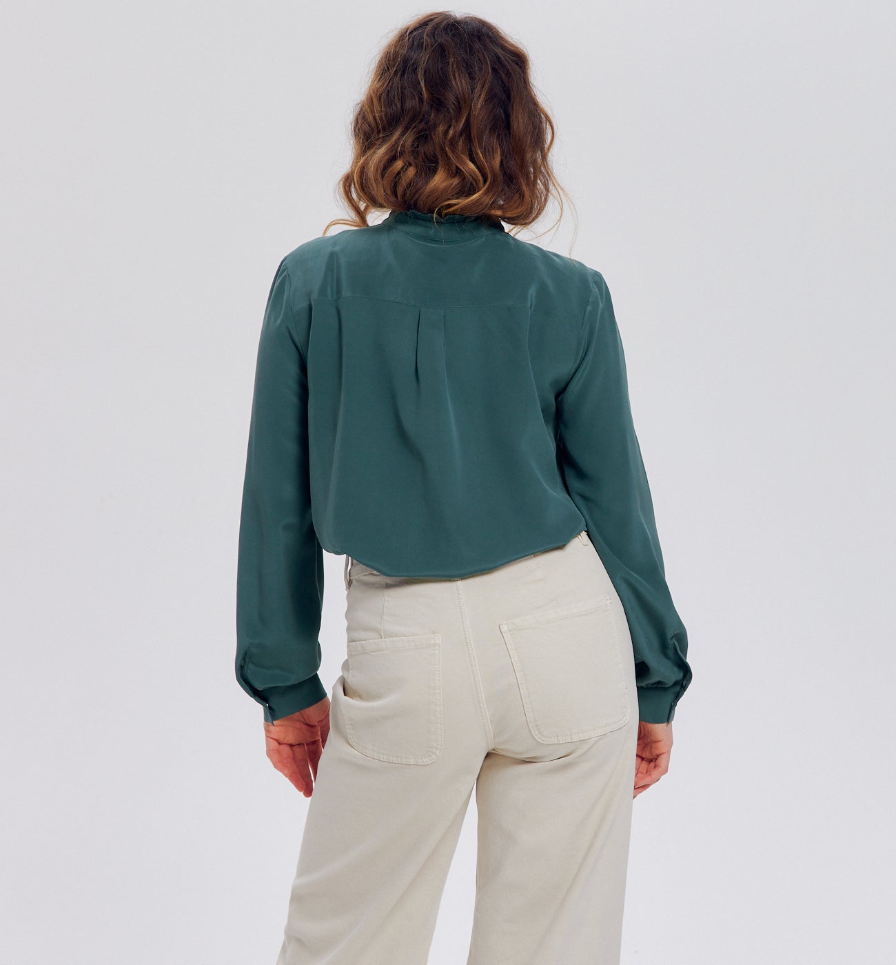 Chemise en soie unie Femme - Vert émeraude
