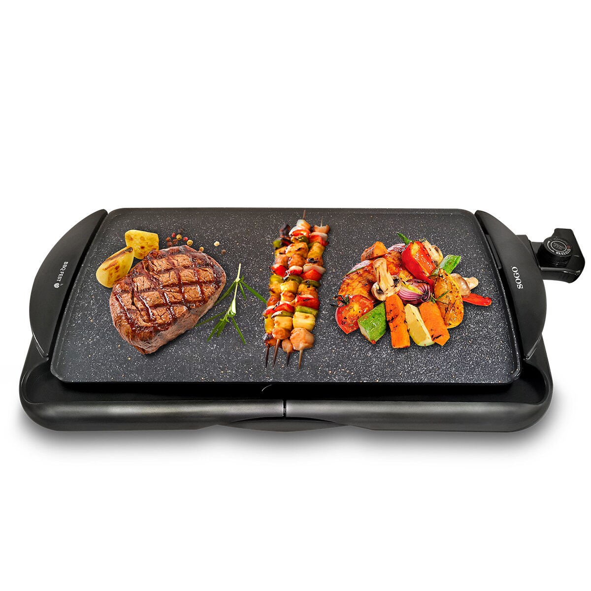 SOGO Elektrischer Tischgrill mit Stone-Finish-Beschichtung - 48x26cm - 2000W
