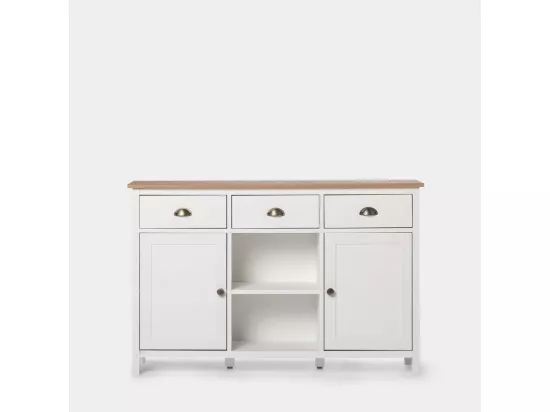 Buffet haut en laqué blanc-naturel 130x85 cm-Marais