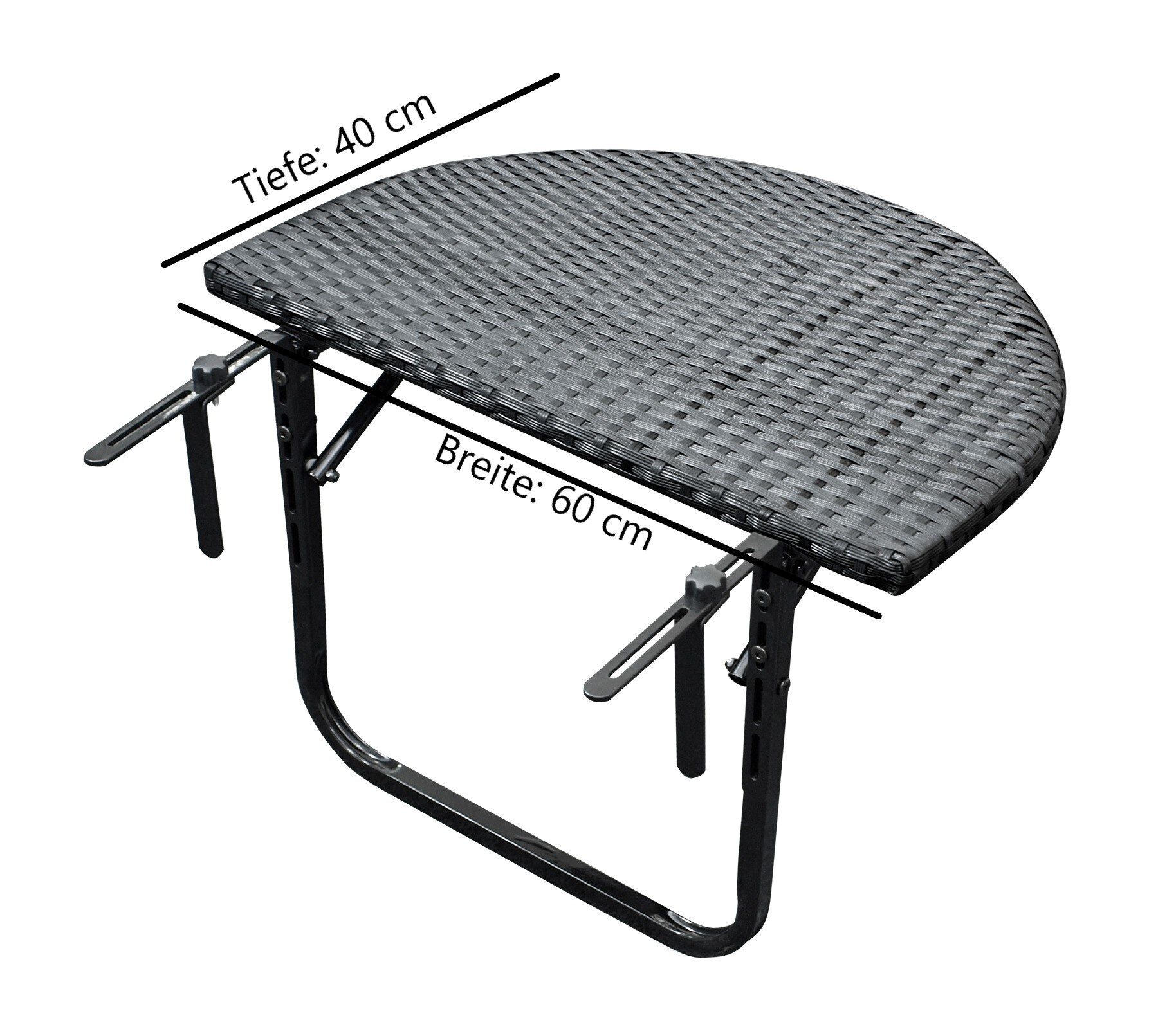 DEGAMO Balkonhängetisch 60x40cm, Metall + Polyrattan schwarz