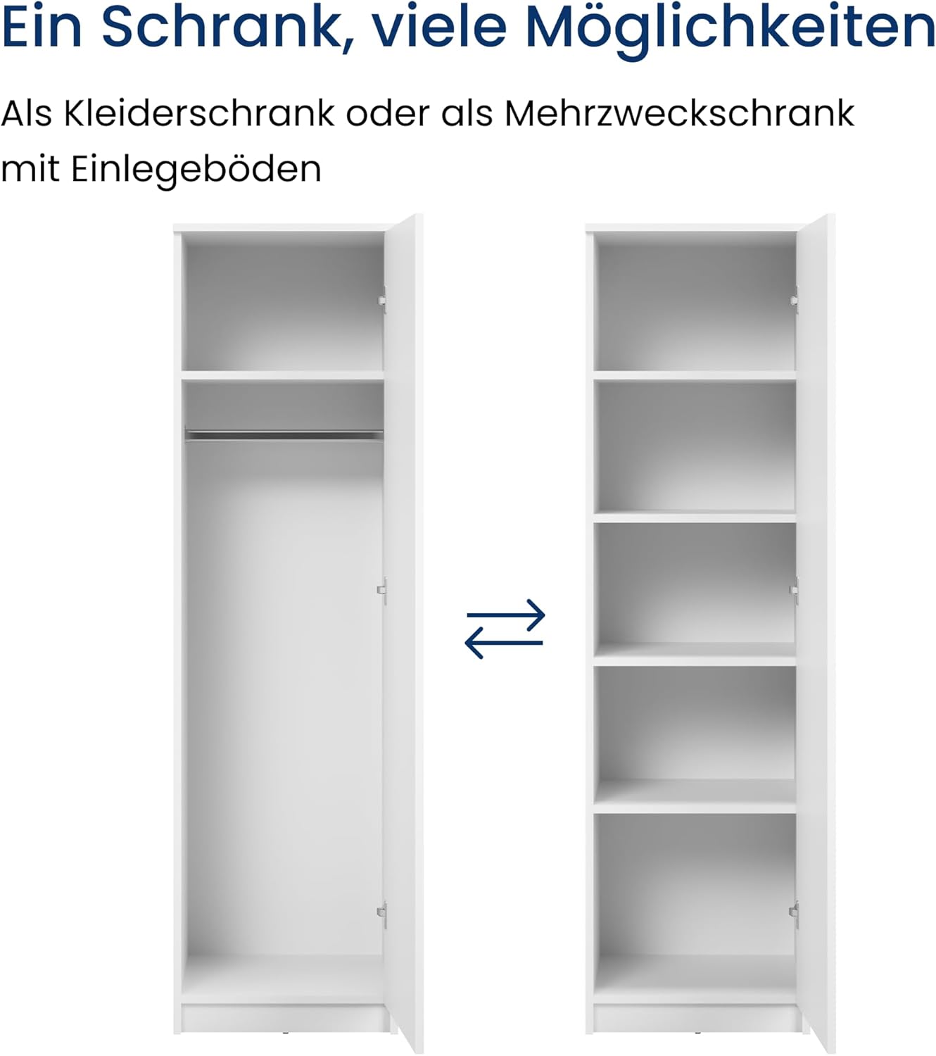 Home Collective Garderobenschrank Garderobe Mehrzweckschrank weiß 50cm Breite 180cm Höhe mit Kleiderstange und Extra-Fach, Kleiderschrank Organizer aus MDF Holz