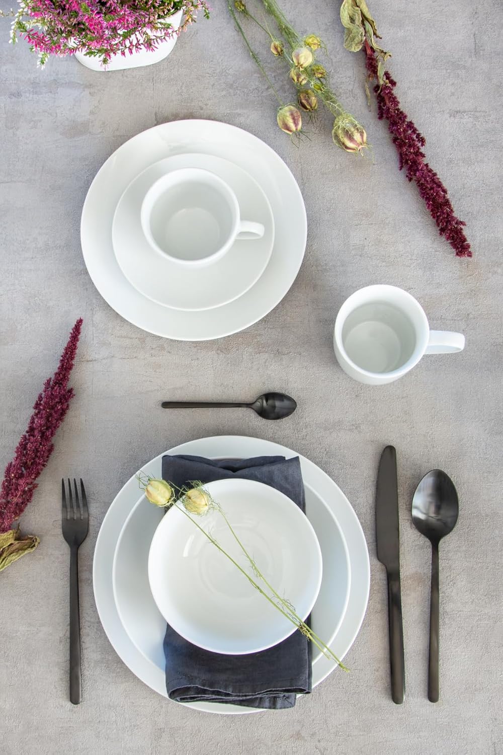 Mäser, Serie Alesia, Porzellan Kombiservice 62-teilig, Basic Geschirr für 6 Personen, das perfekte Starterset, Weiß, Weiss/Opulenter Garten