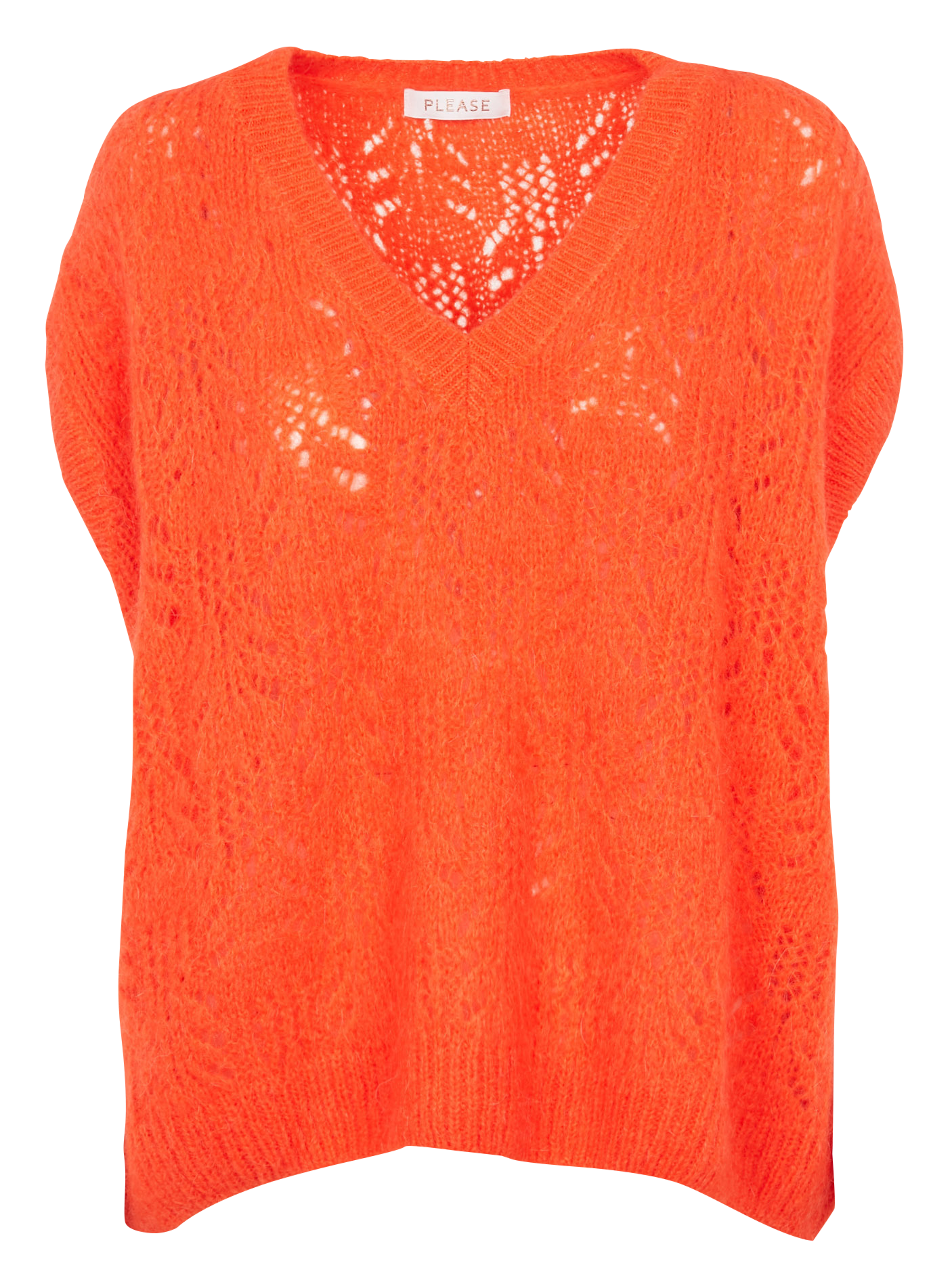 Pull col V en maille ajouré | Orange