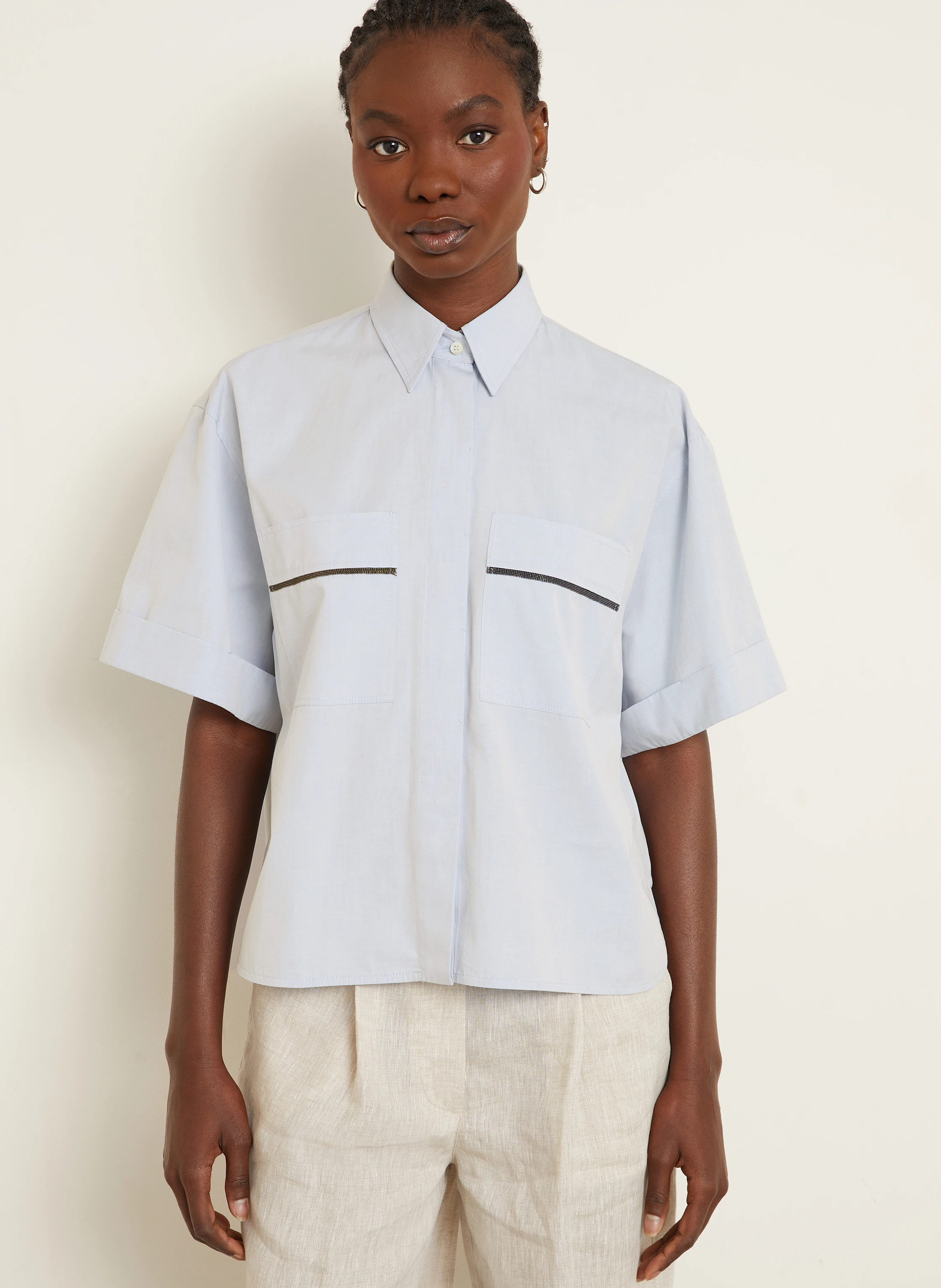 BRUNELLO CUCINELLI Hemdbluse mit Schmucksteinen