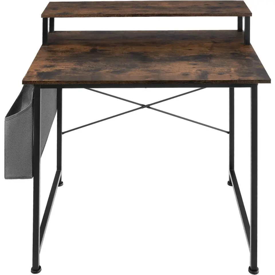 tectake Bureau met plank en organizer, Industrieel Hout Donker, Rustiek