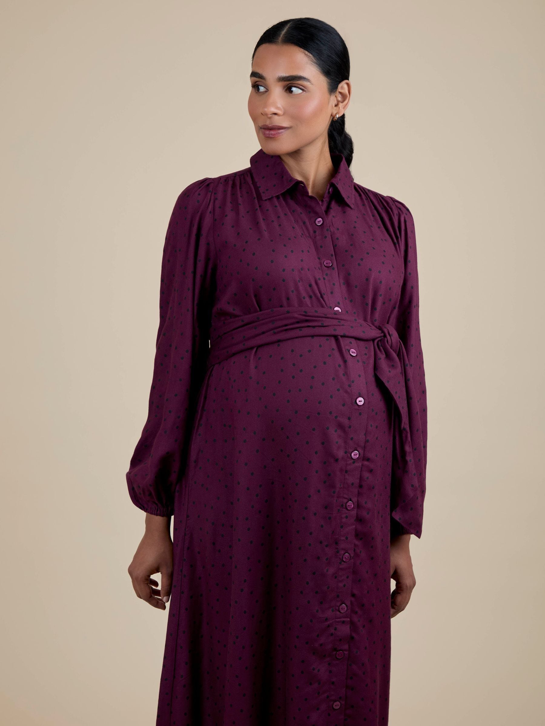 JoJo Maman Bébé Spot Maternity Midi Shirt Dress With Tie