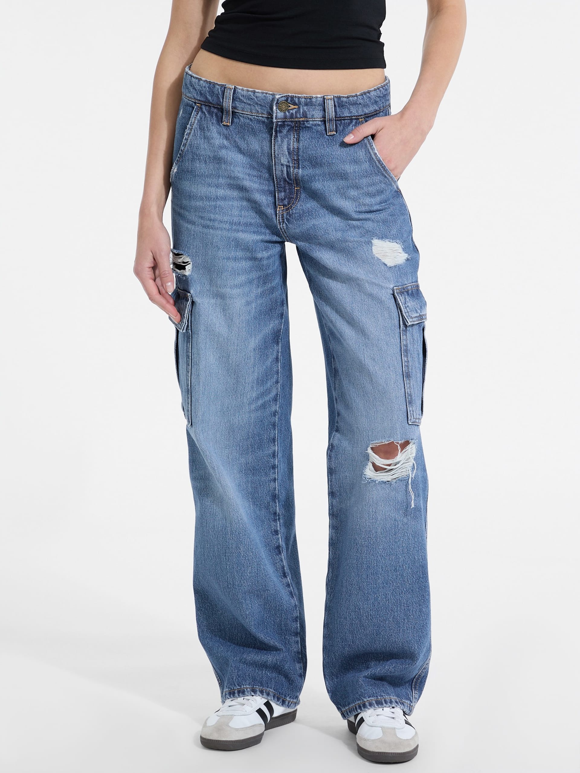Calça jeans cargo reta G10