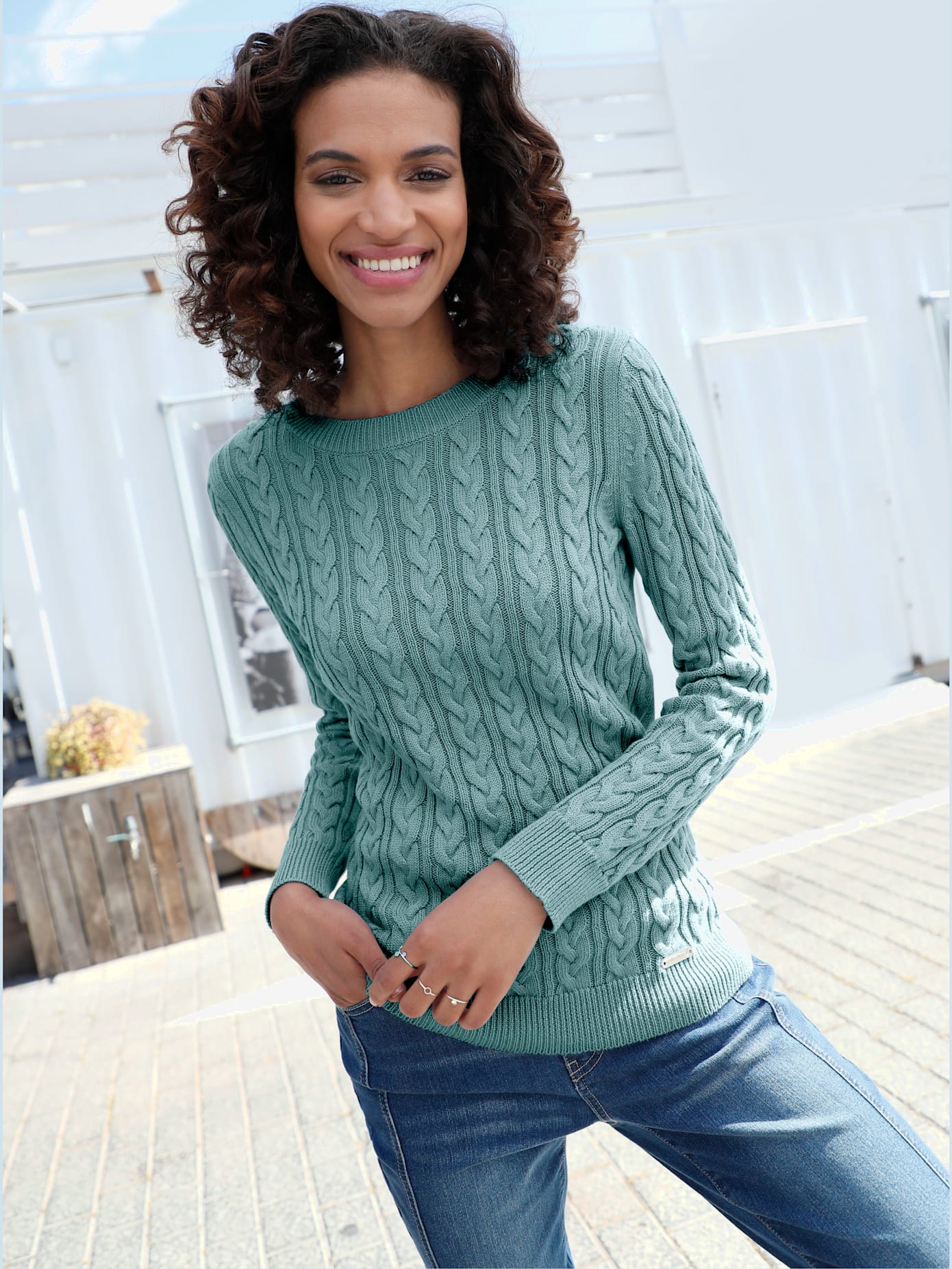 Pull en coton torsadé avec finitions côtelées