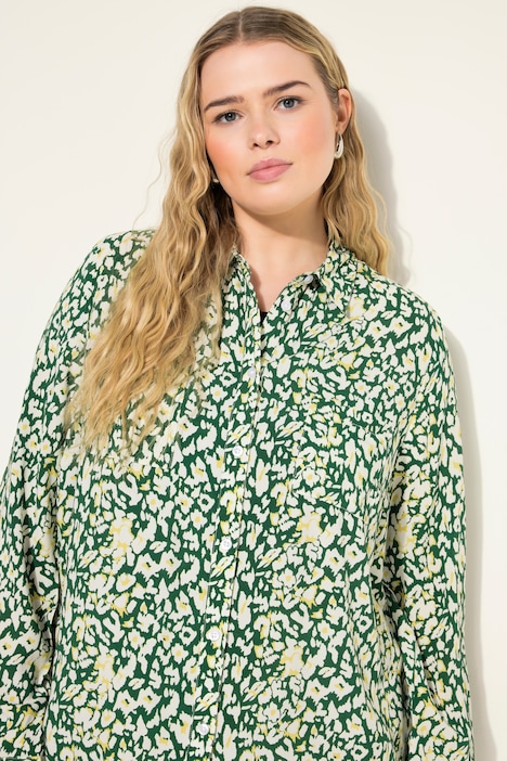 Hemdbluse, Boxy Shape, Leo-Print, Langarm