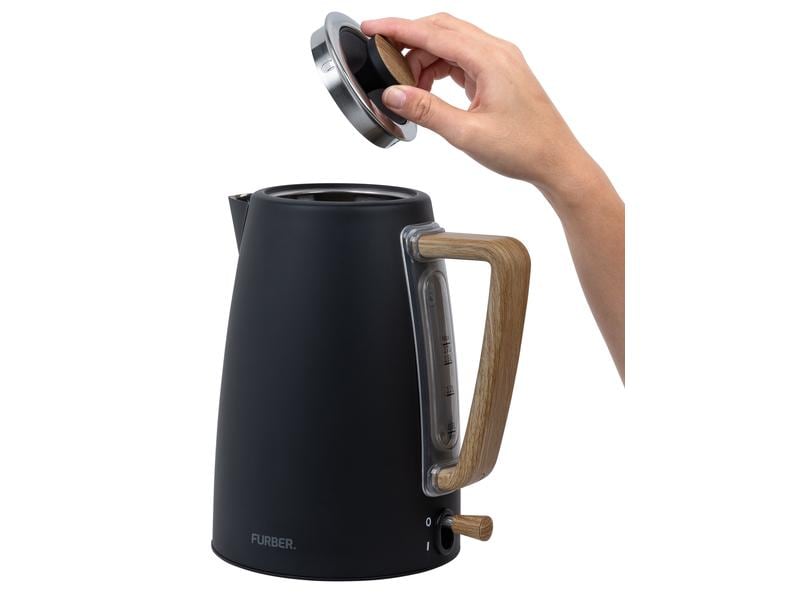 FURBER Wasserkocher Chaplin 1.7 l, Schwarz matt Wasserkocher mit 360°-Sockel mit Kabelaufwicklung