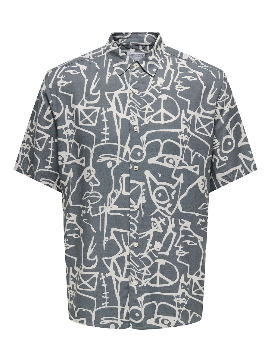 ONLY & SONS<br>Camisa estampada em viscose e linho