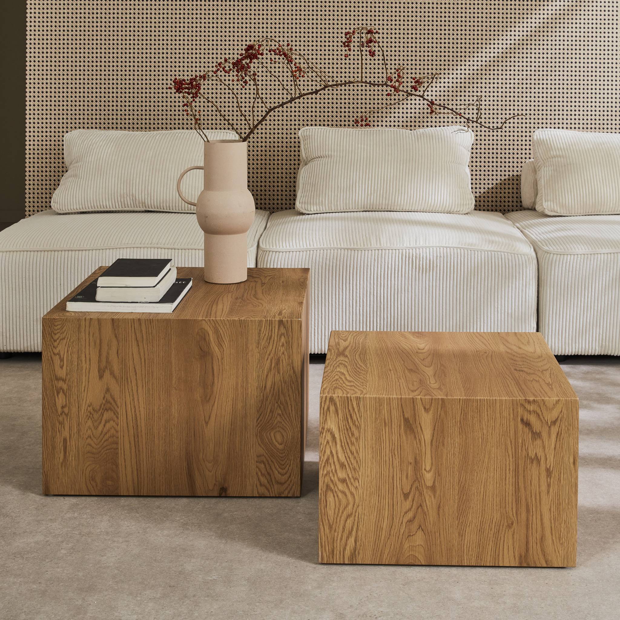 sweeek - Set van 2 vierkante salontafels met houteffect