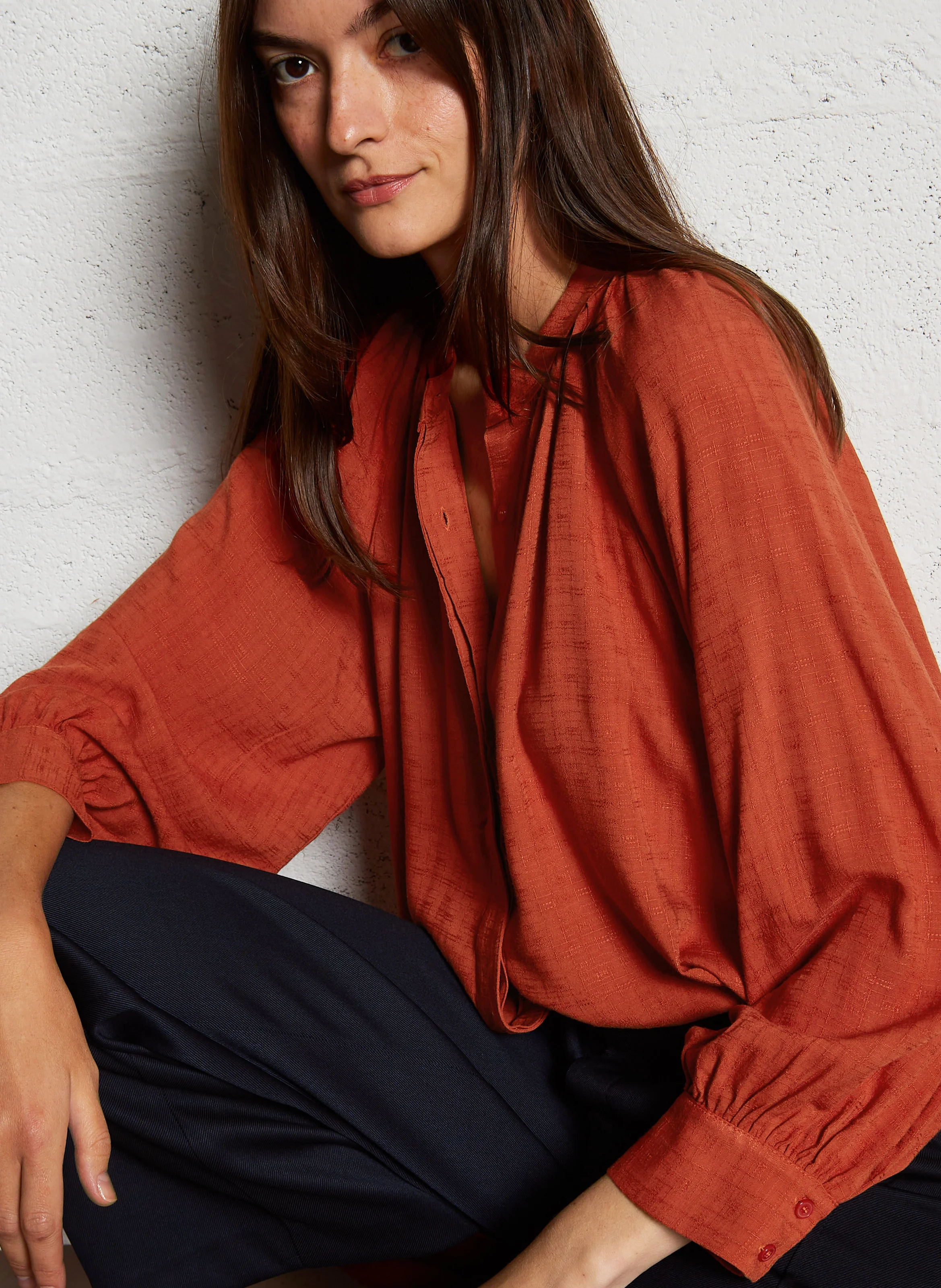 Chemise ample à col mao | Orange