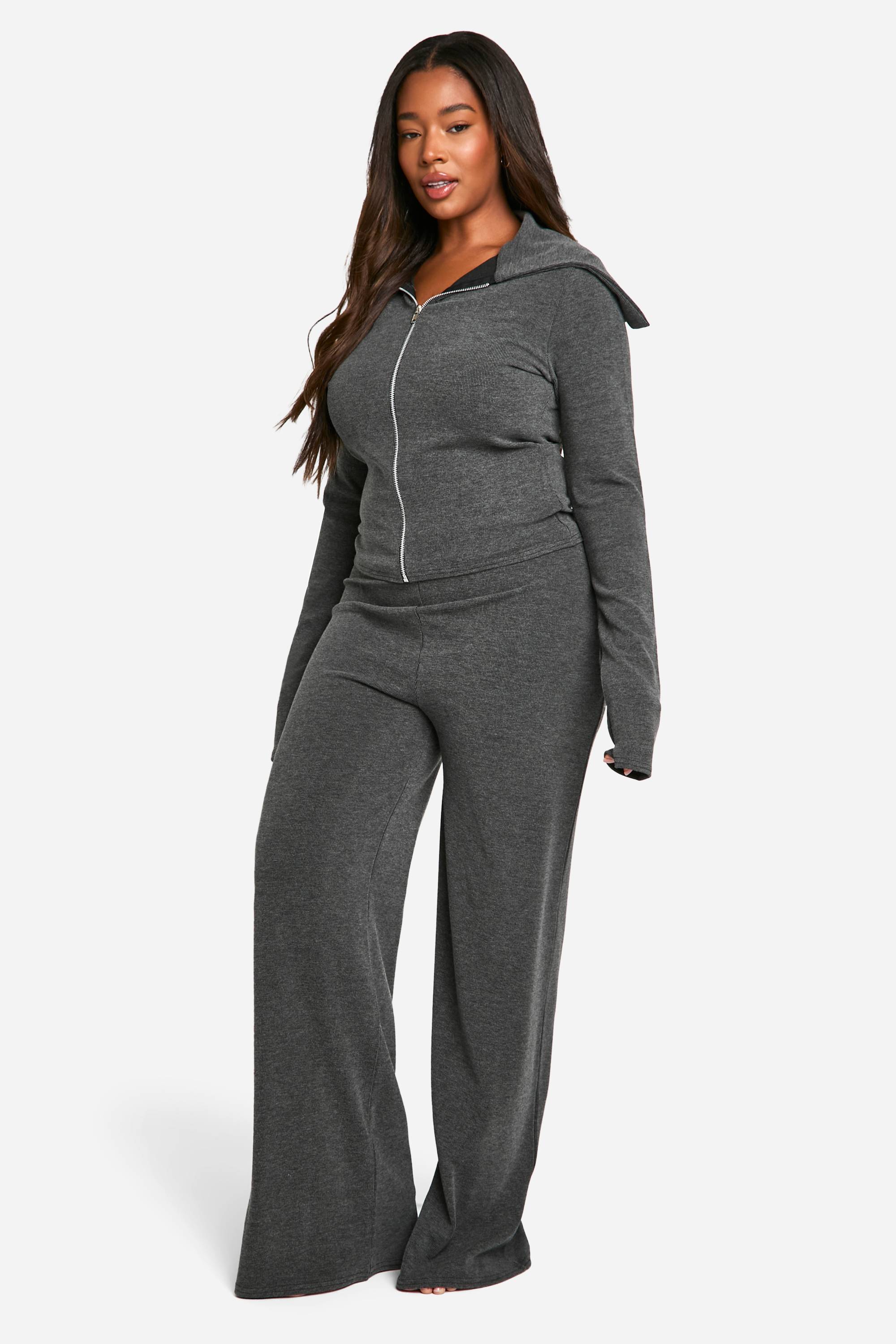 boohoo Ensemble de détente bicolore Plus – Haut zippé et pantalon